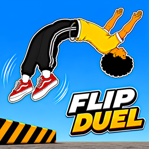 The main character is performing a backflip in Flip Duel.