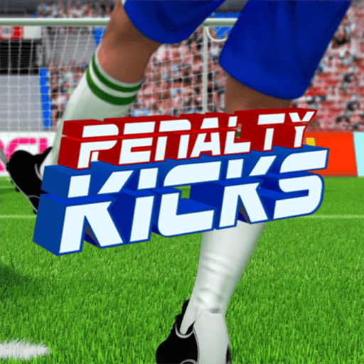A close-up of a player's leg as he prepares to take a penalty kick in Penalty Kick Online; the blue shorts and white socks are reminiscent of the Brazilian national team.